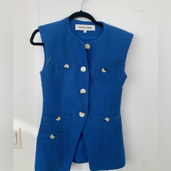 Veronica Beard Tamara tweed cotton blend vest cobalt - Picture 8 of 11